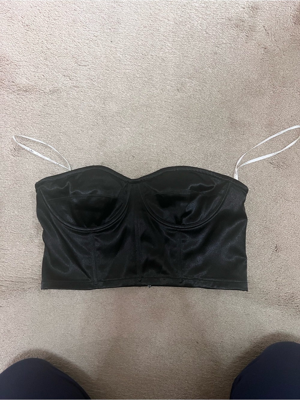Lulu's Black Satin Bustier Crop Top